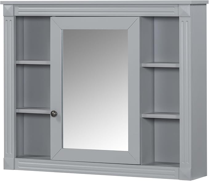Merax Bathroom Medicine Cabinet with Mirror, Wall Mounted Over Toilet Storage Cabinet Organizer with Doors and Shelves for Bathroom Laundry Room (Mirror Cabinet Only, Gray)