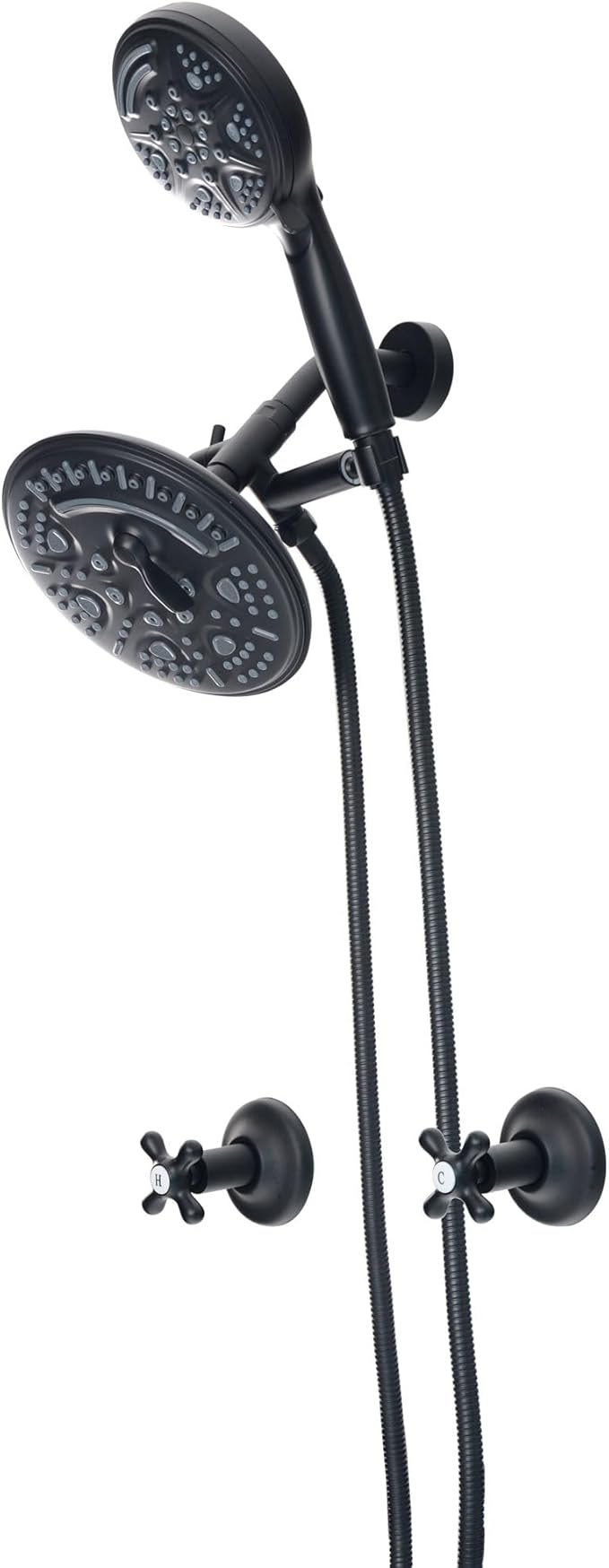 PHASAT 2 Handle Shower Faucet With Handheld Shower Head,Dual 2 in 1 Showerhead Kit,Shower Head & Handheld Spray Shower Combo Set,Tub and Shower Trim Kit With Rough-in Valve,Matte Black,PU4H08