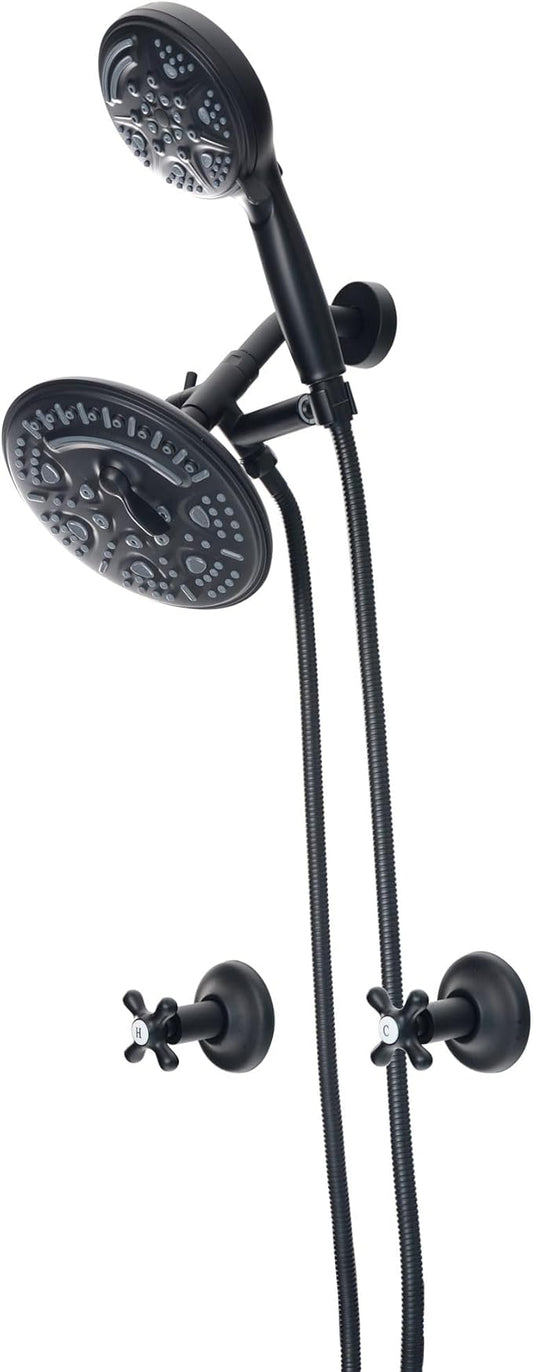 PHASAT 2 Handle Shower Faucet With Handheld Shower Head,Dual 2 in 1 Showerhead Kit,Shower Head & Handheld Spray Shower Combo Set,Tub and Shower Trim Kit With Rough-in Valve,Matte Black,PU4H08