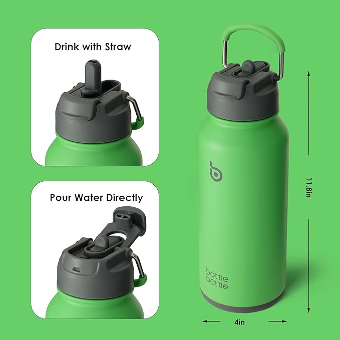 BOTTLE BOTTLE 32oz Insulated Water Bottle Stainless Steel Sport Water Bottle with Straw Dual-use Lid Design for Gym with Pill Box (summer forest)