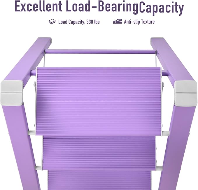 3 Step Lightweight Folding Ladder for Home, 330lbs Aluminum Step Ladder Anti-Slip for Kitchen, Step Stool Foldable Adults for Closet, 330lbs - Purple