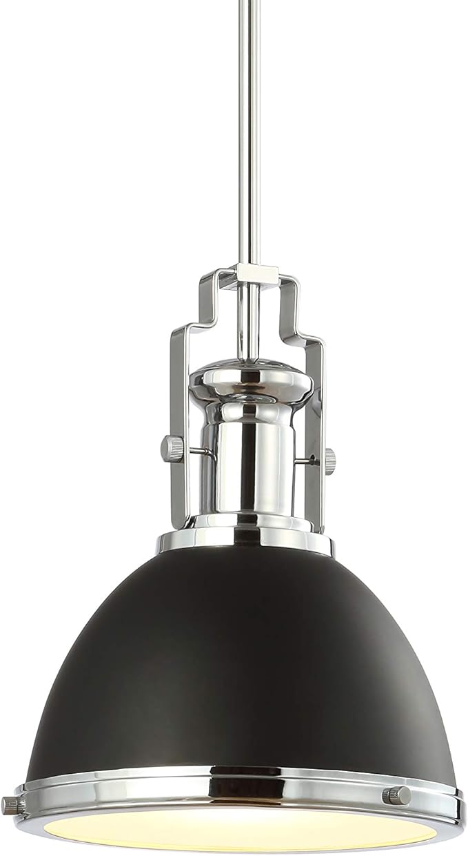 JONATHAN Y JYL9535B Homer 10" Iron/Glass Adjustable Vintage LED Kitchen Pendant for Living Room Bedroom, Bohemian Classic, Black/Chrome