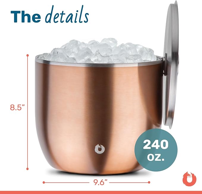 SNOWFOX XL Premium Vacuum Insulated Double Wall Stainless Steel Ice Bucket with Lid/Scoop,Bar Accessories,Large Elegant Party Bucket,Chills Several Bottles,Beautiful Entertaining Supplies,7 Liter,Gold