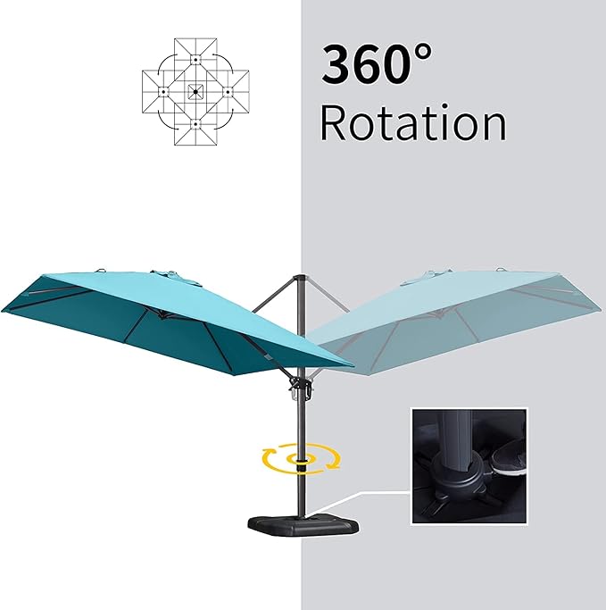 PURPLE LEAF 10' X 13' Patio Umbrella Outdoor Cantilever Rectangle Umbrella Aluminum Offset Umbrella with 360-degree Rotation for Garden Deck Pool Patio, Turquoise Blue
