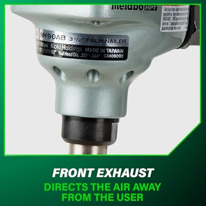 Metabo HPT Palm Nailer, Pro-preferred Pneumatic Power Nailers, Palm Tool for Joist Hangers & Connectors, Magnetic Nose for Precise Fastening, 360° Swivel Plug, 2-1/2″ to 3-1/2″ Bulk Fasteners, NH90AB