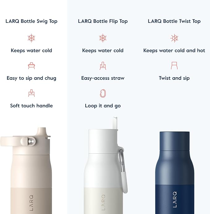 LARQ Bottle Swig Top 23oz - Insulated Stainless Steel Water Bottle With Built-In Silicone Handle | Thermos, BPA Free | Reusable Water Bottle for Sports, Gym, and Travel, Mojave Dune