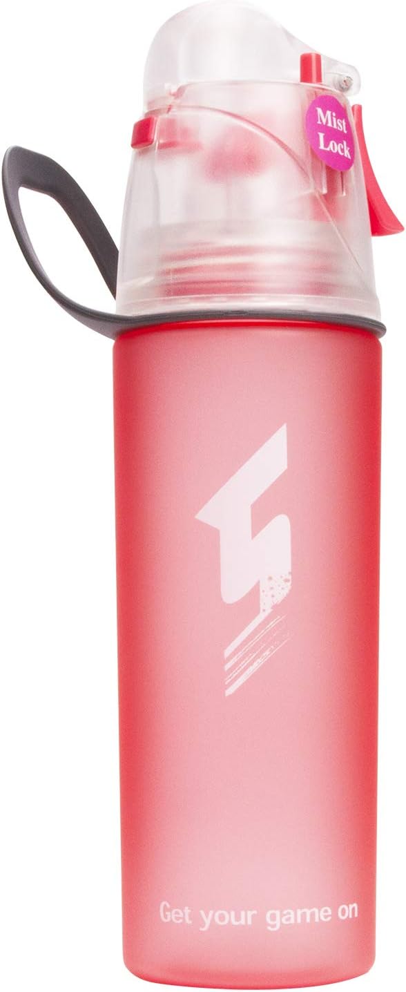 Misting Water Bottle, Spray Mist Sports Bottle for Outdoor Sport Hydration and Cooling Down, BPA-Free Misting Water Bottle with Unique Mist Lock Design (Pink-20oz)