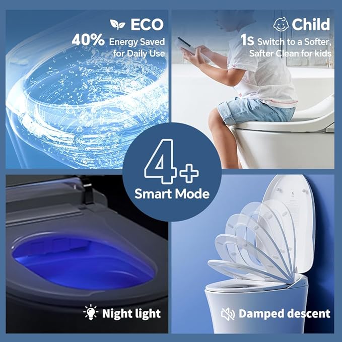 Bidet Toilet Seat with Heated Seat,Smart toilet seat LED Night Light, Multiple Wash Modes, Side Handle Control, Elongated & Round Options（long）