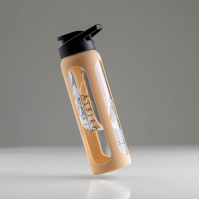 Fitness | Protein Shaker Made of Glass | Protein Shaker | Drinking Bottle | with Spiral Ball | Beige