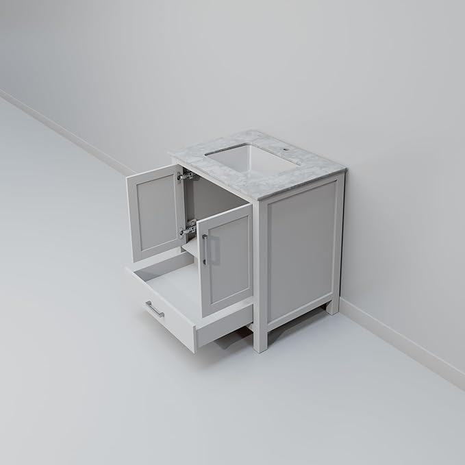 Big Sur 30 in. W x 22 in. D White Bath Vanity and Carrara Marble Top