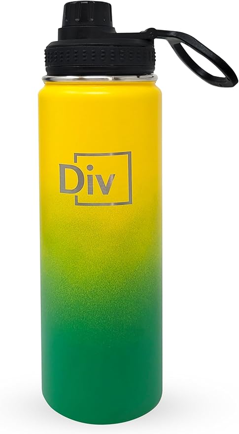 Sports Water Bottle - 22 oz., 3 lids, Stainless Steel Gym & Sports Water Bottle, Leak Proof, Double Walled, Insualted, Thermos Flask (Gold-Green)