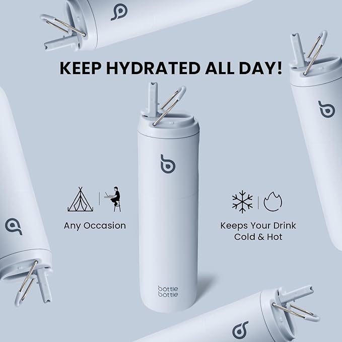 BOTTLE BOTTLE Insulated Water Bottle 24oz with Straw Lid and Handle for Sports Travel Gym Stainless Steel Water Bottles Double-Wall Vacuum Metal Thermos Bottles Leak Proof BPA-Free