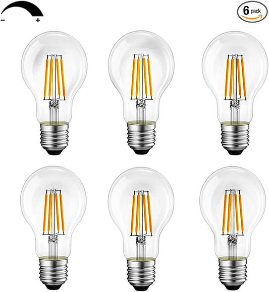 Dimmable E26 LED Light Bulbs,40 Watt Equivalent,Warm White 2700K Classic Clear Glass A19 LED Filament Bulb Pack of 6