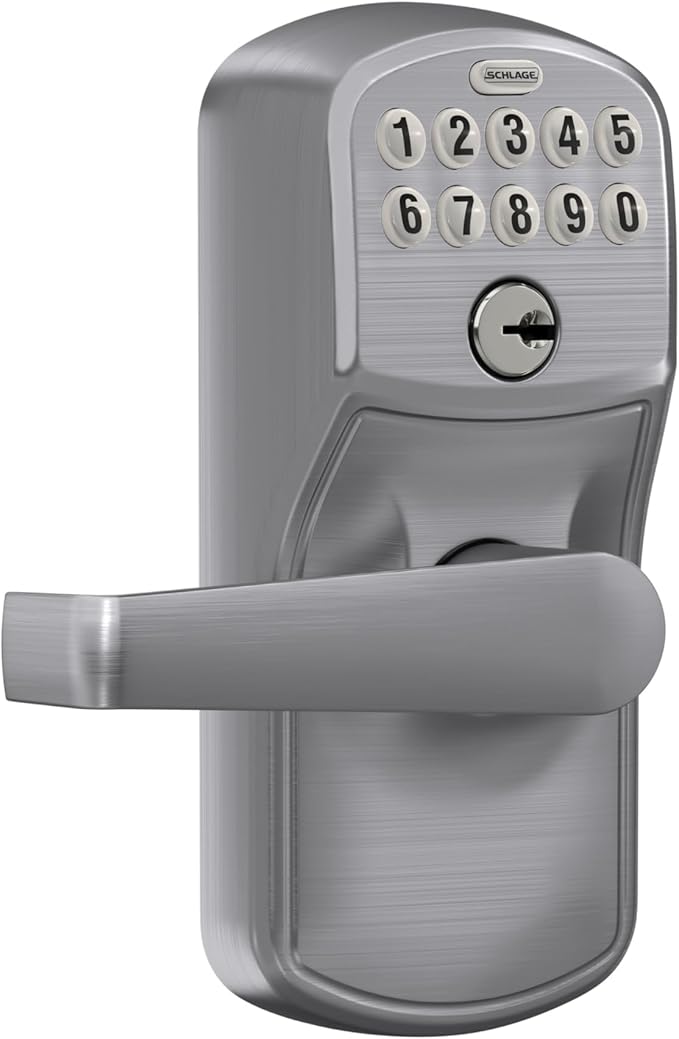 Schlage FE595 PLY 626 ELA Plymouth Keypad Entry with Flex-Lock and Elan Style Levers, Brushed Chrome