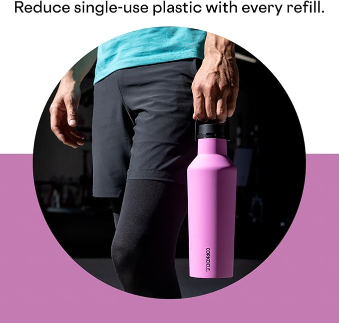 Corkcicle Insulated Canteen Travel Water Bottle, Triple Insulated Stainless Steel, Easy Grip Quick Sip Cap, Keeps Beverages Cold for 25 Hours or Warm for 12 Hours, 32oz, Fuchsia