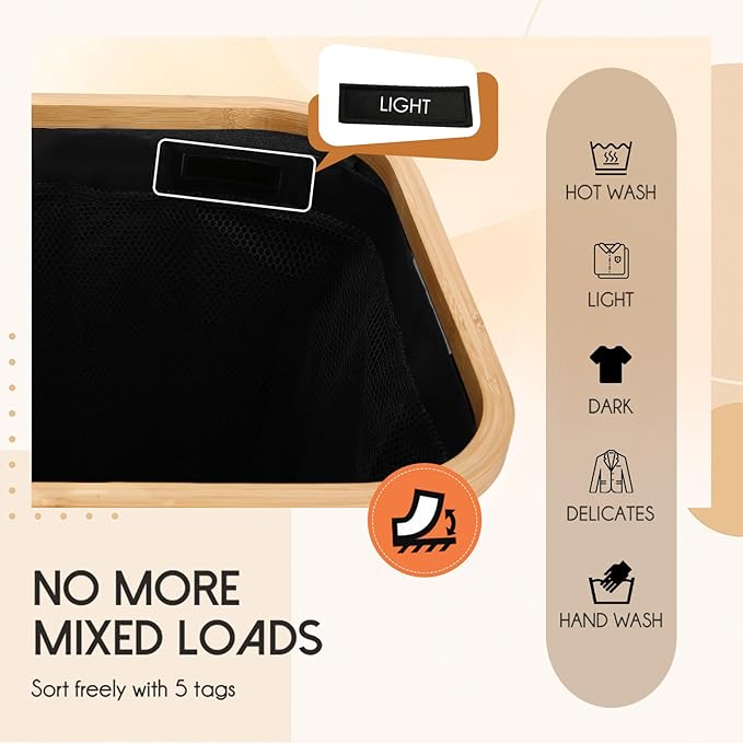 160L Laundry Sorter Hamper with Lid, 3 Section Extra Large Dirty Clothes Basket with Handles, 3 Removable Liner Bags & Labels, Black