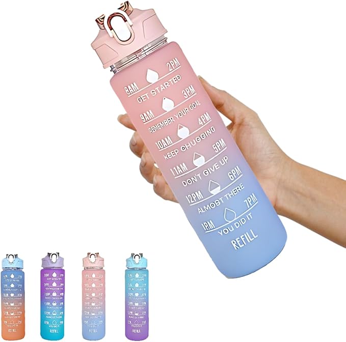 Generic Drinking Water Bottles Fitness Sports With Time Marker, 900 ml, Multiple Colors, Motivational Drinking Bottles Drinking Sports Water Bottle for Fitness, Gym & Outdoor (Pink+Purple), XH-2081