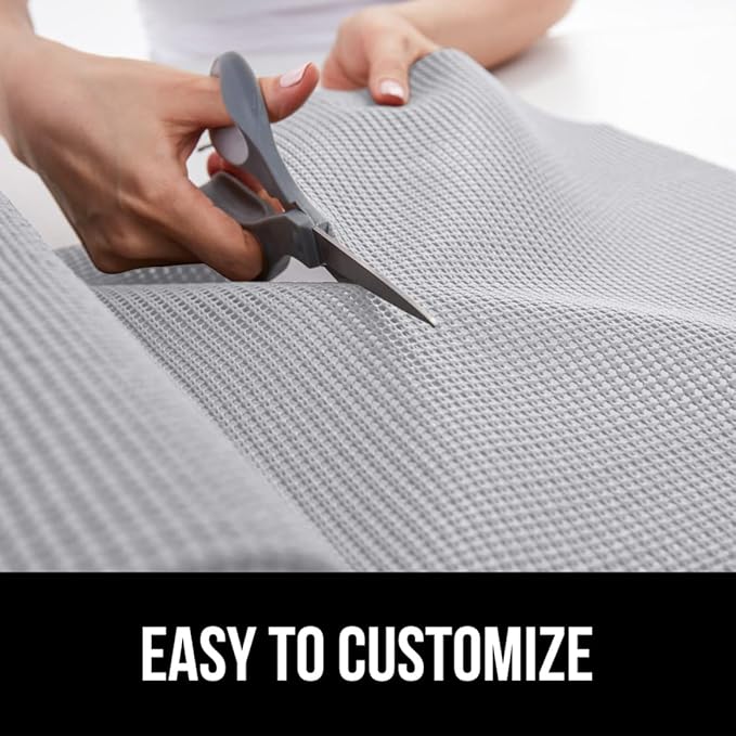 Gorilla Grip powerGRIP Drawer Shelf and Cabinet Liner, Thick Strong Hold, Non-Adhesive Liners Protect Kitchen Cabinets and Cupboard, Bathroom Drawers, Easy Install, Breathable Mat, 17.5" x20', Lt Gray