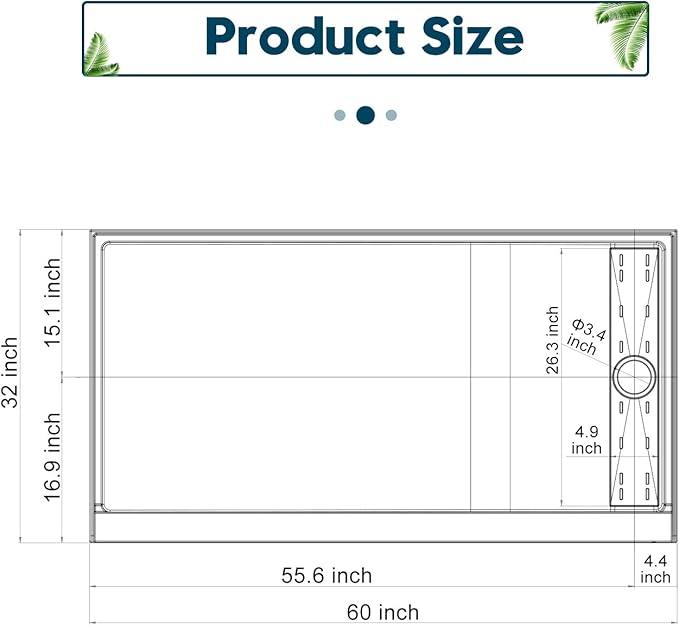 ELEGANT 60'' L x 32'' W x 4'' H Shower Base Pan in White Right Drain Non-Slip Stainless Steel Shower Drain Cover Included