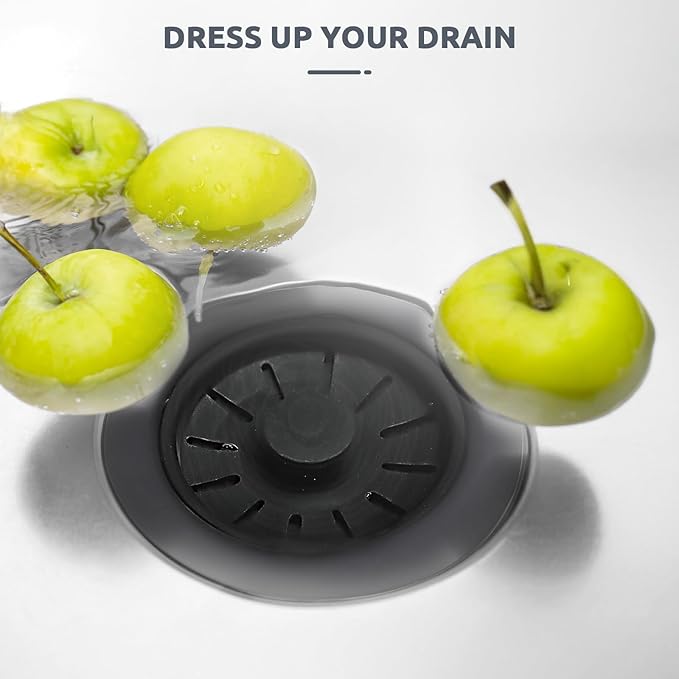 BOTEMY Garbage Disposal Strainer and Stopper with Decorative Flange - Fits Universal 3.5 Inch Standard Drain Hole, Removable Sink Drain Strainer and Stopper, Durable ABS Material (Black)