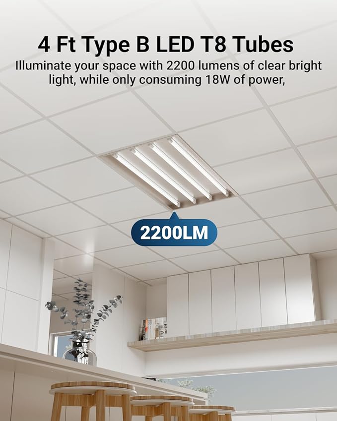 Sunco 50 Pack T8 LED Bulbs 4 Foot, LED Fluorescent Tube Replacement, 4ft LED Tube Light, Ballast Bypass, 18W, 2200 LM, Selectable CCT 3000K/3500K/4000K/5000K/6000K, Single Ended Power, Clear Lens UL
