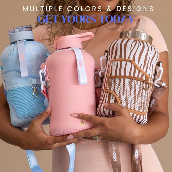 H2O Capsule 2.2L Half Gallon Water Bottle with Storage Sleeve and Covered Straw Lid – BPA Free Large Reusable Drink Container with Handle - Big Sports Jug, 2.2 Liter (74 Ounce)