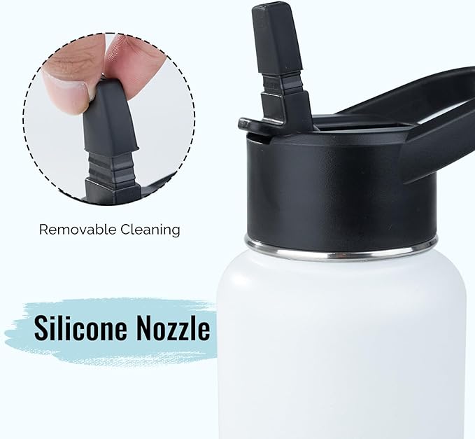 Stainless Steel Water bottle with Straw & Wide Mouth Lid, Wide Rotating Handle, 32oz Double Wall Vacuum Insulated Water Bottle Leak Proof, BPA Free, Keep Cold and Hot, 32oz, White Gradient