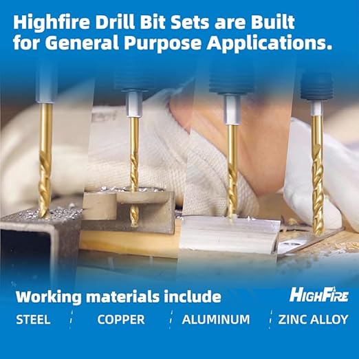 HIGHFIRE 22 Pieces Hex Shank Drill Bit Set for Impact Driver, HSS Twist Titanium Drill Bits for Metal, Hex Drive Quick Change Drill Bits Set