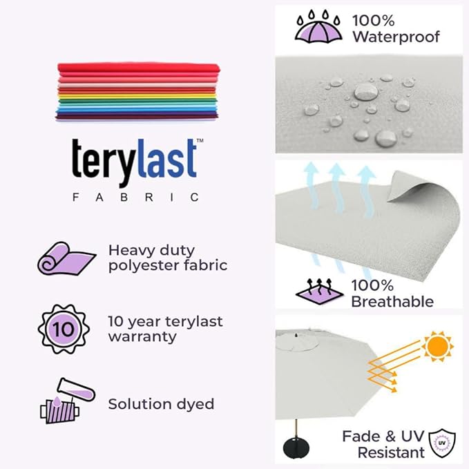 Midtown Umbrellas Push and Pop 10 Feet Outdoor Umbrella, Off Cream Polyester Fabric - Fiberglass Ribs Deck Patio Umbrella, Backyard Umbrella, Garden Umbrella & Pool Umbrella - Black Pole