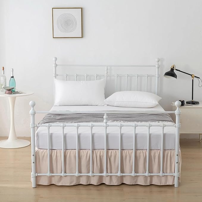 Bed Skirt Queen Size Ruffled Bed Skirt with Split Corners, 12 Inch Drop Dust Ruffle Bed Skirt with Platform, Cream, Queen - 12" Drop