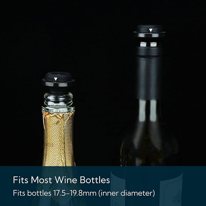KITCHENDAO Wine Saver Vacuum Stoppers for Wine Bottles,Keep Wine Fresh for Up to a Week with Airtight Seal,Suitable for KITCHENDAO Wine Saver Pump,Set of 2 (Black)