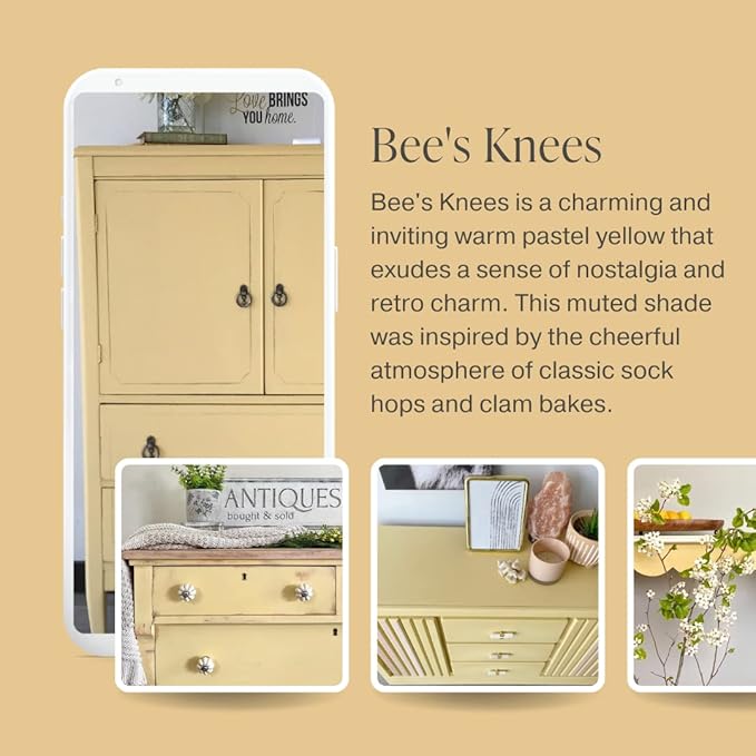 Country Chic All-in-One Chalk Paint for Furniture, Cabinets, Home Decor, Eco-Friendly, Matte Finish, Built-In Primer & Top Coat for Wood, Metal - Bee's Knees (Soft Yellow) - 4 oz (118 ml)