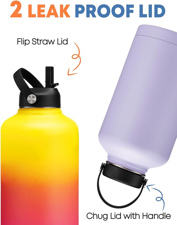 64oz Stainless Steel Water Bottle with Straw - Leakproof Insulated Metal Flask for Hiking Camping