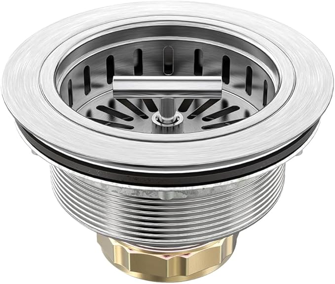 KONE Kitchen Sink Drain Sink Strainer 3-1/2 Inch Drain Assembly Kit Replacement for Universal 3.5 Inch Kitchen Sink, All Stainless Steel Body with Strainer Basket and Drain Stopper (9171，Stainless)