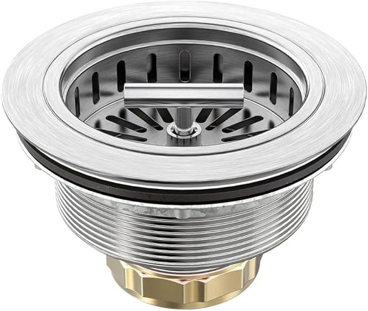 KONE Kitchen Sink Drain Sink Strainer 3-1/2 Inch Drain Assembly Kit Replacement for Universal 3.5 Inch Kitchen Sink, All Stainless Steel Body with Strainer Basket and Drain Stopper (9171，Stainless)