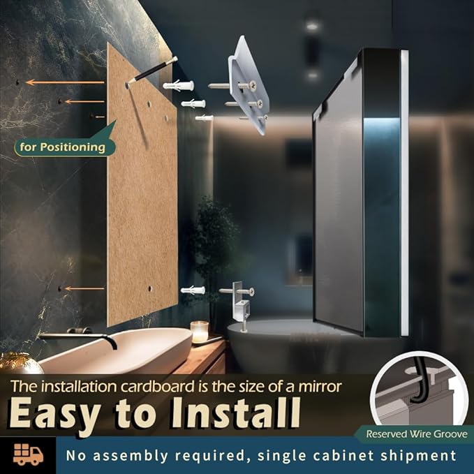 KWW LED Lighted Bathroom Medicine Cabinet with Sockets & USBs, Defogger, Dimmable, 3 Color Light Makeup Mirror, Easy to Install, Wall Mounted Cabinet (31.5 * 28)