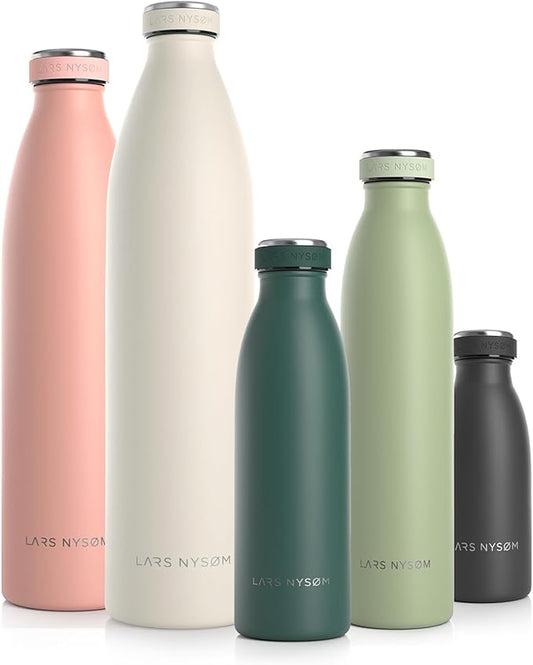 LARS NYSØM Stainless Steel Insulated Water Bottle 12oz 17oz 25oz 34oz 51oz | BPA-free Insulated Thermo Flask for Hot and Cold Beverages | Leakproof Drinking Bottle (Bayberry, 17oz)