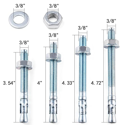 20 Pcs Zinc Plated 3/8" Wedge Anchors & Concrete Anchors Kit for Reinforcing Building Structures & Industrial Equipment Mounting