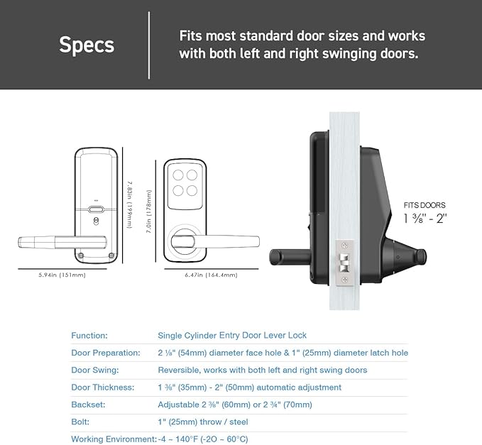 Lockly Secure Plus, Bluetooth Smart Door Lock, Keyless Entry Door Lock with Handle, PIN Genie® Keypad, 3D Biometric Fingerprint Sensor, Auto Lock
