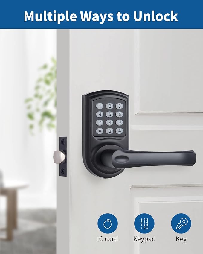 Digital Door Lock - Matte Black Electronic IC Card USB Keypad Lever Lock for Office, Bedroom, Hotel, Apartment