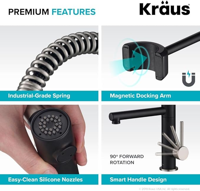 KRAUS Artec Pro (1 st Gen) Commercial Style Pre-Rinse Single Handle Kitchen Faucet (No Pull Down) with Pot Filler in Spot Free Stainless Steel/Matte Black, KPF-1603SFSMB