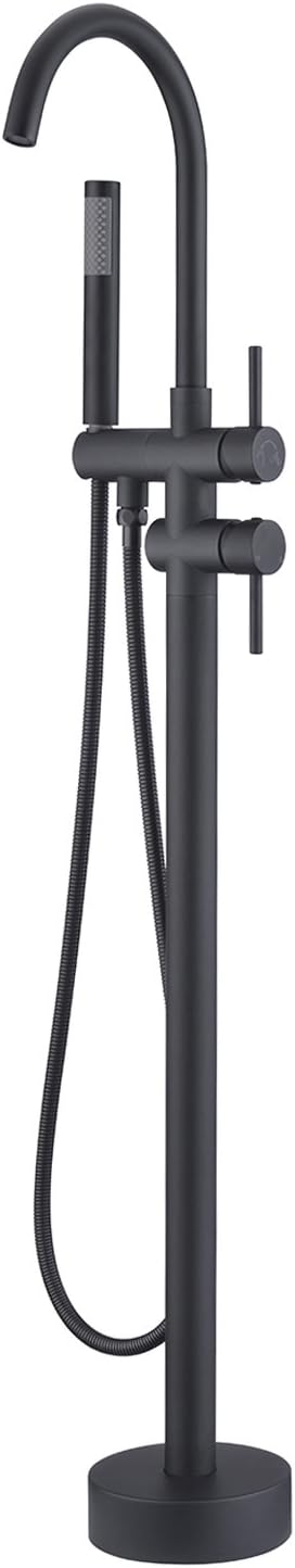 Freestanding Tub Filler Bathtub Faucet Black Floor Mount Brass Bathroom Faucets with Hand Shower