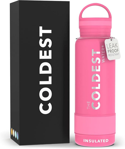 Coldest Insulated Water Bottle with Handle Lid | Leak Proof, Simple Insulated Modern Stainless Steel, Double Walled, Sport Thermos Bottles, Metal Flask | 21oz