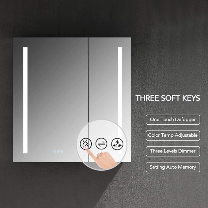 Blossom LED Medicine Cabinet Mirror for Bathroom, 24x32 Inch | Lighted Medicine Cabinet with Mirror | Recessed or Surface Makeup Mirror, Anti-Fog, 3 Color Dimmable, Outlets & USB Ports | P1(M)-30