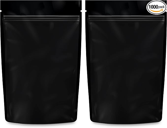 Mylar Bags Smell Proof 1 Ounce All Black - 1000 Count 9" X 6" 6mill Thickness - Packaging Bags - Mylar Bags For Food Storage - Resealable Bags - Smell Proof Bags - Dispensary Packaging