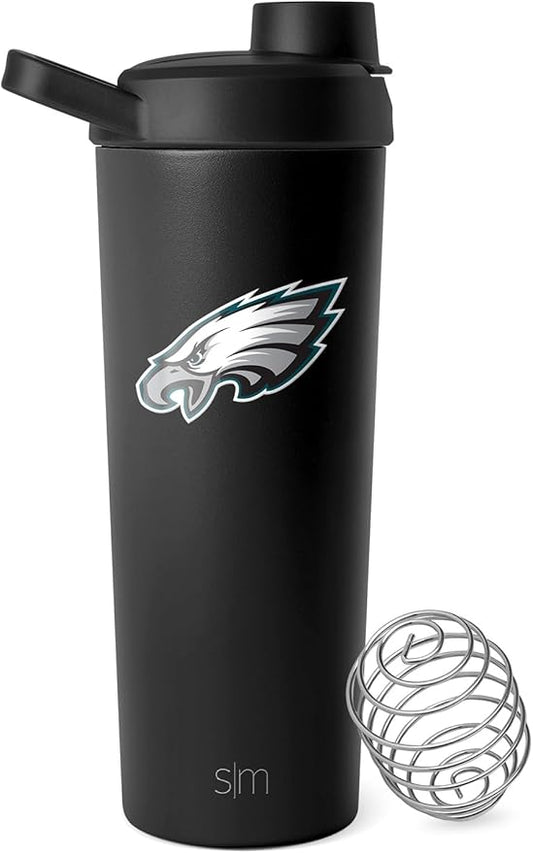 Simple Modern Officially Licensed NFL Philadelphia Eagles Stainless Steel Shaker Bottle with Ball 24oz | Metal Insulated Cup for Protein Mixes, Shakes and Pre Workout | Rally Collection | Eagles
