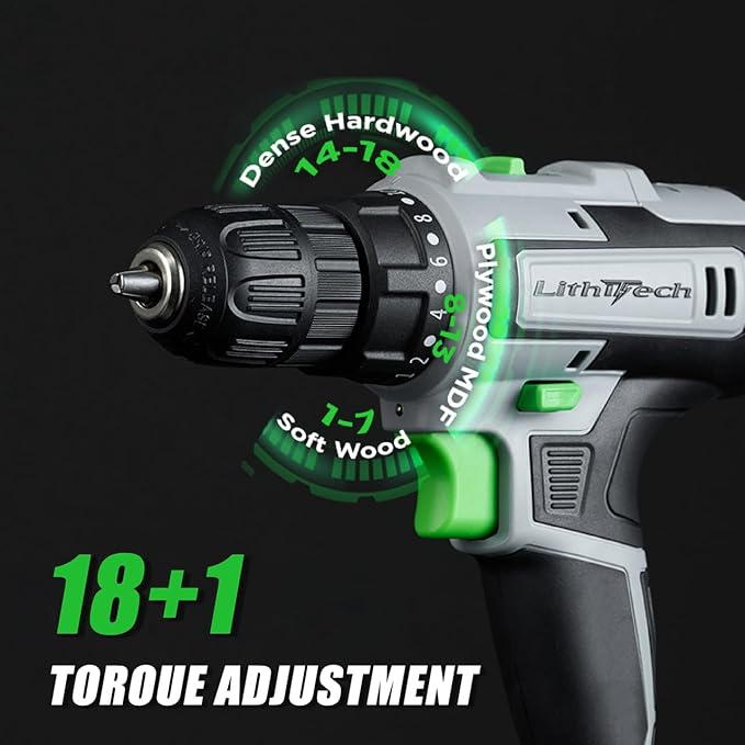 Cordless Drill Set, 20V Power Drill with Battery 2.0Ah and Charger, 3/8-Inch Keyless Chuck Electric drill, 18+1 Position, 2 Variable Speed, 380 In-lb Torque (Gray)