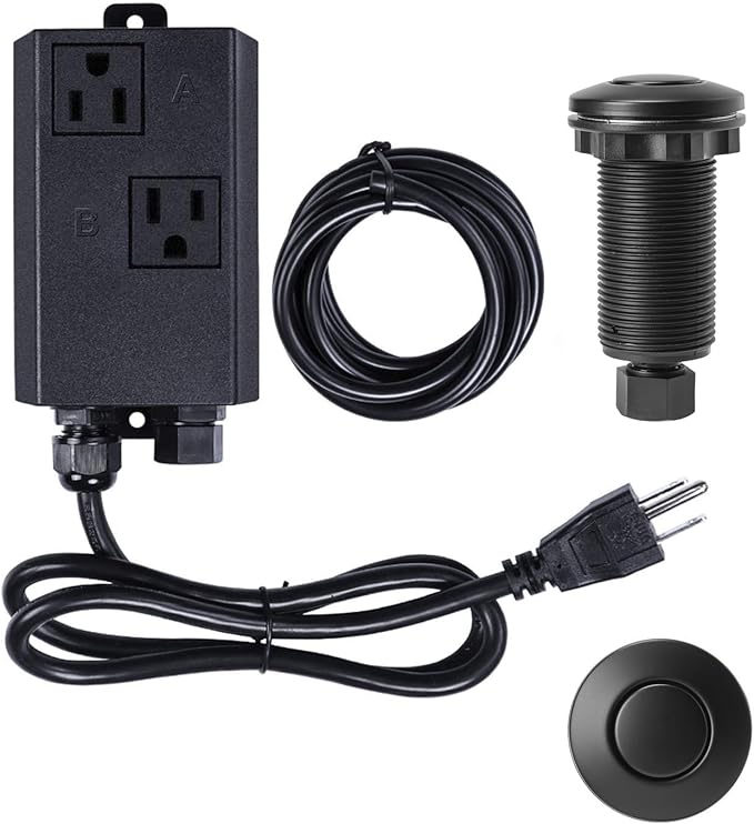 Garbage Disposal Air Switch Kit Dual Outlet Sink Top Waste Disposal Long Stainless Steel Black On/Off Air Button Food and Waste Disposals Part by Etoolcity