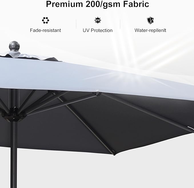 PURPLE LEAF 10' x 10' Square Patio Umbrella Outdoor Table Umbrella Aluminum Frame Market Umbrella Sun Umbrella with 8 Sturdy Ribs for Garden Deck Lawn & Pool Light Gray