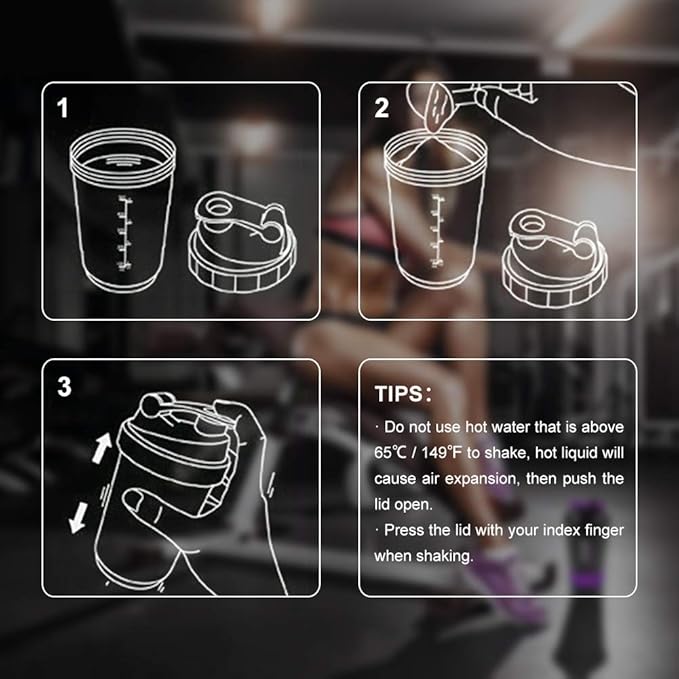 Protein Shaker Bottle,16 oz Shake Cup for protein powder with Storage,Sports Water Bottle,Non Slip 3 Layer Twist Off 3oz Cups with Pill Tray Leak Proof Shake Bottles for Protein Mixes
